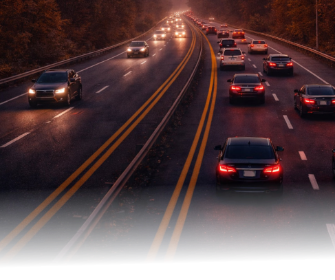 Freeway traffic at dusk